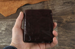 Handmade Genuine Leather Mens Cool Slim Leather Wallet Men Small Wallets Bifold for Men
