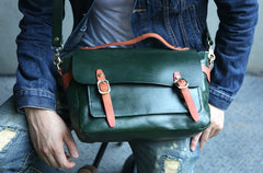 Green Leather Mens Briefcase Messenger Bag Handbag Shoulder Bag for men - iwalletsmen