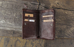 Handmade Genuine Leather Mens Cool Slim Leather Wallet Men Small Wallets Bifold for Men