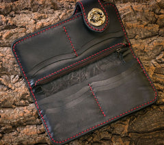 Handmade Mens Cool Tooled Carp Leather Chain Wallet Biker Trucker Wallet with Chain
