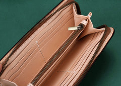 Handmade Leather Mens Clutch Wallet Cool Buddha&Demon Tooled Wallet Long Zipper Wallets for Men