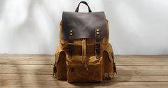 Waxed Canvas Leather Mens Hiking Backpacks Canvas Travel Backpack School Backpack for Men - iwalletsmen