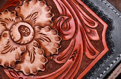 Handmade Leather Mens Clutch Wallet Cool Floral Tooled Wallet Long Zipper Wallets for Men