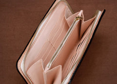 Handmade Leather Mens Clutch Wallet Cool Kylin Tooled Wallet Long Zipper Wallets for Men
