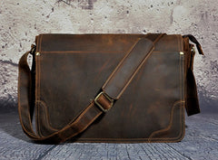 Brown Leather Mens SIDE BAG COURIER BAG Messenger Bag Shoulder Bag for Men - iwalletsmen