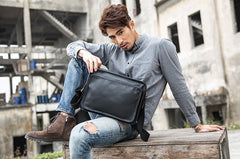 Black Cool Leather Mens Shoulder Bags Messenger Bags for Men - iwalletsmen