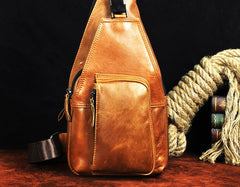 Cool Leather Mens Sling Bag Chest Bag Sling Shoulder Bag Sling Backpacks for men - iwalletsmen