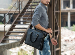Vintage Black Leather Mens Briefcases Work Bag Laptop Bag Business Bag for Men - iwalletsmen