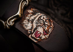 Handmade Genuine Leather Mens Tooled Tiger Belt Custom Cool Leather Men Black Belt for Men