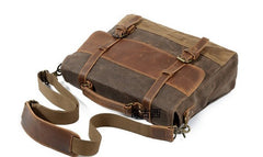 Mens Waxed Canvas Leather Side Bag Messenger Bag Canvas Courier Bag for Men - iwalletsmen