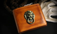 Handmade Leather Lion Mens billfold Wallet Cool Leather Wallet Slim Wallet for Men