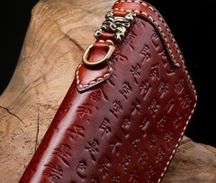 Handmade Leather Mens Chain Prajna Paramita Biker Wallet Cool Leather Wallet Long Phone Wallets for Men