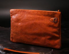Handmade Leather Mens Clutch Cool Slim Wallet Zipper Clutch Wristlet Wallet for Men