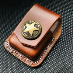 Black Handmade Leather Mens Cap Fish Zippo Lighter Holders Lighter Case For Men - iwalletsmen