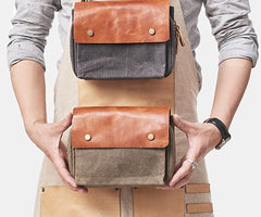 Canvas Leather Mens Belt Pouch Waist Bag Fanny Pack Small Side Bag for Men - iwalletsmen