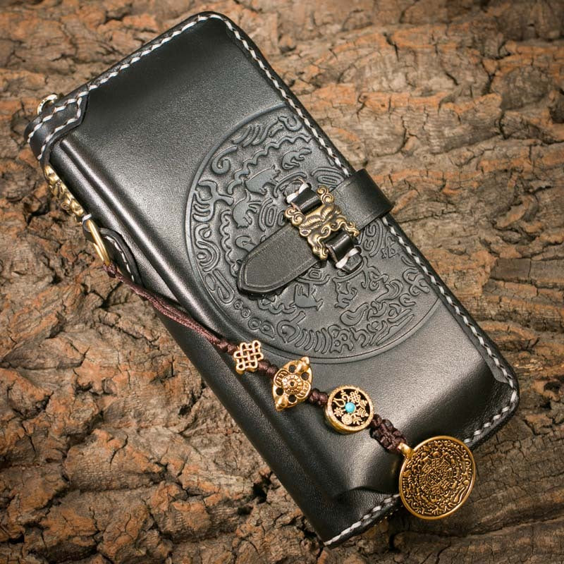 Handmade Leather Mens Chain Biker Wallet Cool Leather Wallet Long Phone Wallets for Men - iwalletsmen