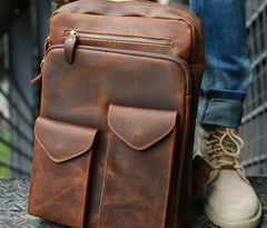 Cool Brown Leather Mens Backpack Travel Backpacks Laptop Backpack for men - iwalletsmen