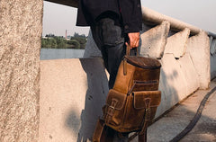 Vintage Cool Leather Mens Backpack Large Travel Bag Hiking Bag for men - iwalletsmen