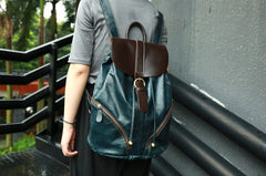 Cool Green Mens Leather Backpack Travel Backpacks Laptop Backpacks for men - iwalletsmen