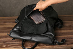 Genuine Leather Mens Cool Backpack Sling Bag Large Black Travel Bag Hiking Bag for men