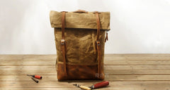 Cool Waxed Canvas Leather Mens Backpacks Canvas Travel Backpack Canvas School Backpack for Men - iwalletsmen