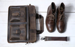 Vintage Coffee Leather Mens Briefcases Work Bag Laptop Bag Business Bag for Men - iwalletsmen