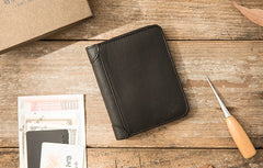 Black Cool Leather Mens Small Wallet Trifold Vintage billfold Wallet for Men - iwalletsmen