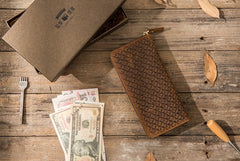 Cool Leather Mens Braided Long Zipper Clutch Wallet Long Wallet for Men - iwalletsmen