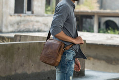 Cool Mens Small Leather Brown Bag Messenger Bags Shoulder Bags  for Men - iwalletsmen