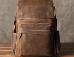 Genuine Leather Mens Cool Backpack Sling Bag Large Brown Travel Bag Hiking Bag for men