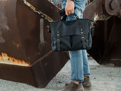 Black Leather Mens Large Briefcase Work Bag Laptop Bag Business Bag for Men - iwalletsmen