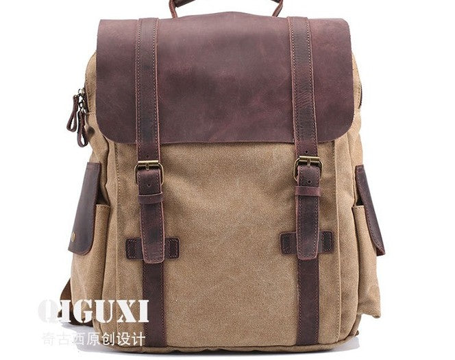 Mens Canvas Leather Backpack Canvas Hiking Backpack Canvas Travel Backpack for Men - iwalletsmen