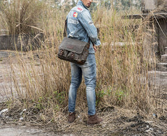 Laptop waxed cotton messenger bag