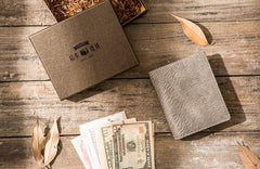 Gray Cool Leather Mens Small Wallet Bifold Vintage Slim billfold Wallet for Men - iwalletsmen