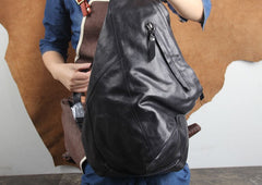Genuine Leather Mens Cool Chest Bag Sling Bag Crossbody Bag Travel Bag Hiking Bag for men