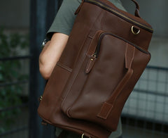 Mens Leather Barrel Backpack Cool Travel Bag Weekender Bag for men - iwalletsmen