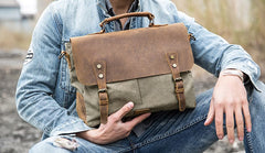 Leather Canvas Messenger Bags for men Vintage Shoulder Bag for men - iwalletsmen