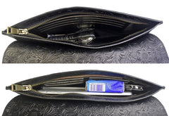 Handmade Leather Floral Tooled Mens Clutch Cool Slim Wallet Zipper Clutch Wristlet Wallet for Men