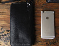 Genuine Leather Mens Cool Long Leather Wallet Biker Wallet Zipper Clutch Wristlet Wallet for Men