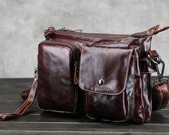 Cool Small Coffee Leather Mens Messenger Bag Shoulder Bag for Men - iwalletsmen