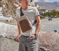 Cool Canvas Gray Mens Sling Bag Chest Bag One Shoulder Pack for men - iwalletsmen