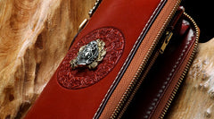 Handmade Leather Mens Chain Biker Wallet Cool Leather Wallet Long Phone Wallets for Men