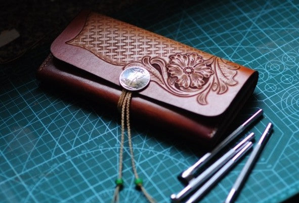 Handmade Leather Vintage Tooled Floral Mens Long Wallet Cool Long Wallet for Men - iwalletsmen