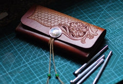 Handmade Leather Vintage Tooled Floral Mens Long Wallet Cool Long Wallet for Men - iwalletsmen