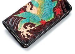 Handmade Leather Carp Mens Chain Biker Wallet Cool Leather Wallet Long Phone Wallets for Men