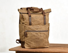 Waxed Canvas Leather Mens Backpack Canvas Travel Backpack Canvas School Backpack for Men - iwalletsmen