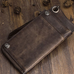 Handmade Mens Cool Long Leather Chain Wallet Cards Biker Trucker Wristlet Wallet - iwalletsmen