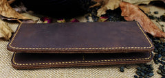 Handmade Leather Mens Cool Travel Long Wallet Card Holder Card Slim Clutch Wallets for Men