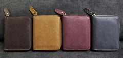 Handmade Leather Mens Cool Slim Leather Wallet Men Zipper billfold Wallets Bifold for Men