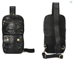 Fashion Black Leather Men Sling Bag Chest Bag Army Green Leather Sling Pack One Shoulder Backpack For Men